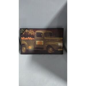 Lighted Pumpkin Truck Canvas- Flickering LED Fall Wall Art Decor